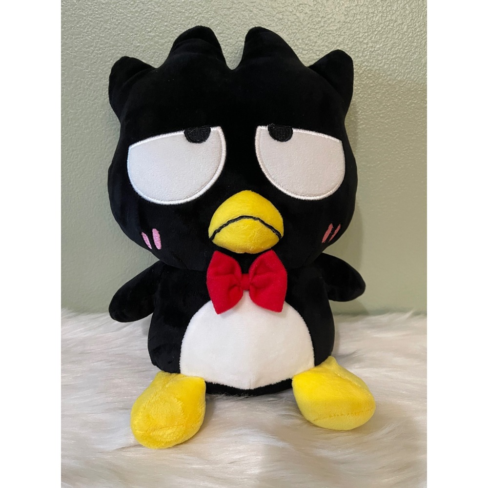 Sanrio Badtz-Maru Plush Toy Black White Yellow Red Bow Tie Stuffed Doll Used
